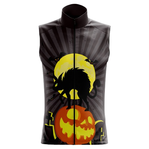 Women's Halloween Creepy Cat sleeveless cycling jersey with creepy cat design and flexible, comfortable fit.