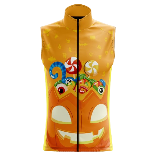 Women's Trick Or Treat sleeveless cycling jersey with fun Halloween graphics for festive rides.