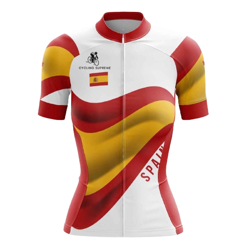 Women's cycling jersey with Spanish flag.