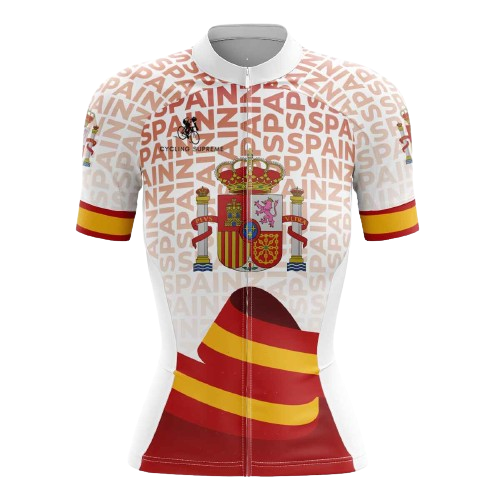 Women's cycling jersey featuring Spanish emblem.