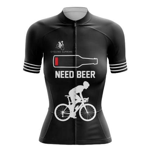 Women's cycling jersey with beer theme.