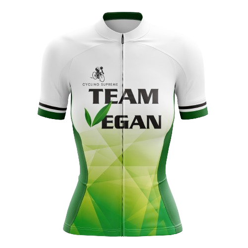 Women's cycling jersey promoting veganism.