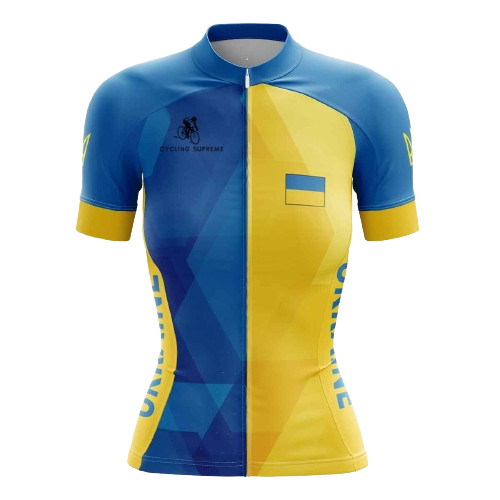 Women's cycling jersey featuring Ukrainian flag.