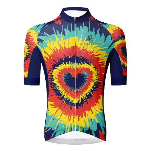 Vibrant tie-dye love pattern, colorful and performance-oriented.