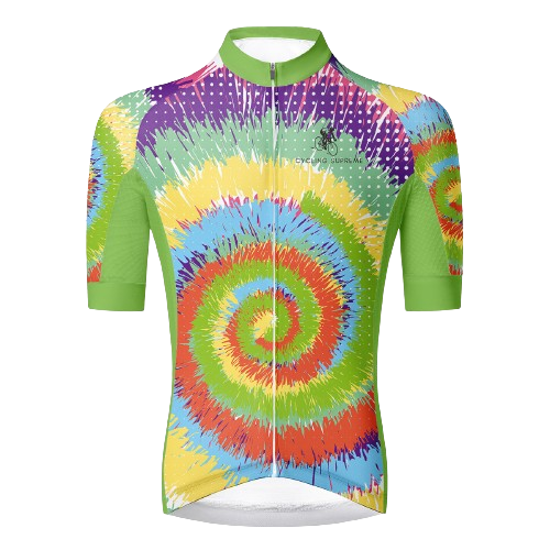 Dynamic tie-dye spin pattern for energetic cyclists.