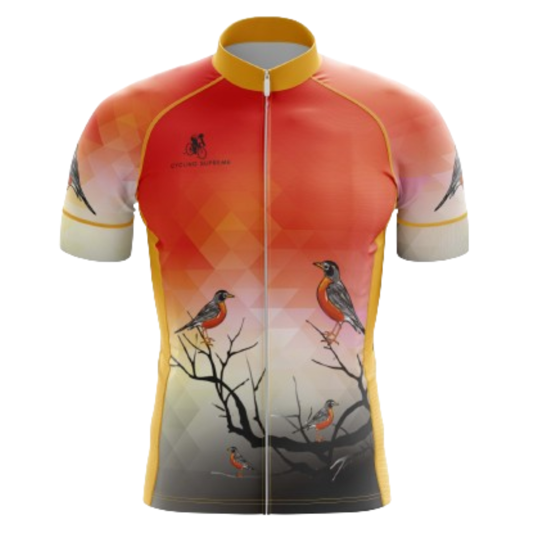 Men's Birds cycling jersey with a vibrant bird design and breathable fabric for a colorful and comfortable ride.