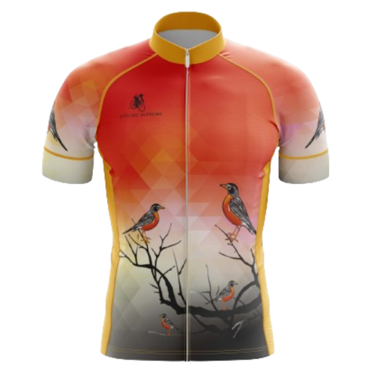 Men's Birds cycling jersey with a vibrant bird design and breathable fabric for a colorful and comfortable ride.