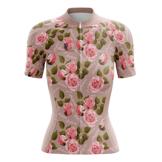 Women's cycling jersey with Indiana flowers design.