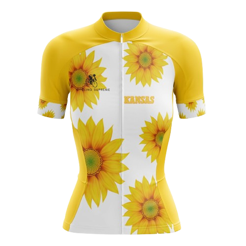 Kansas Sunflower Women's Cycling Jersey featuring a bright sunflower design