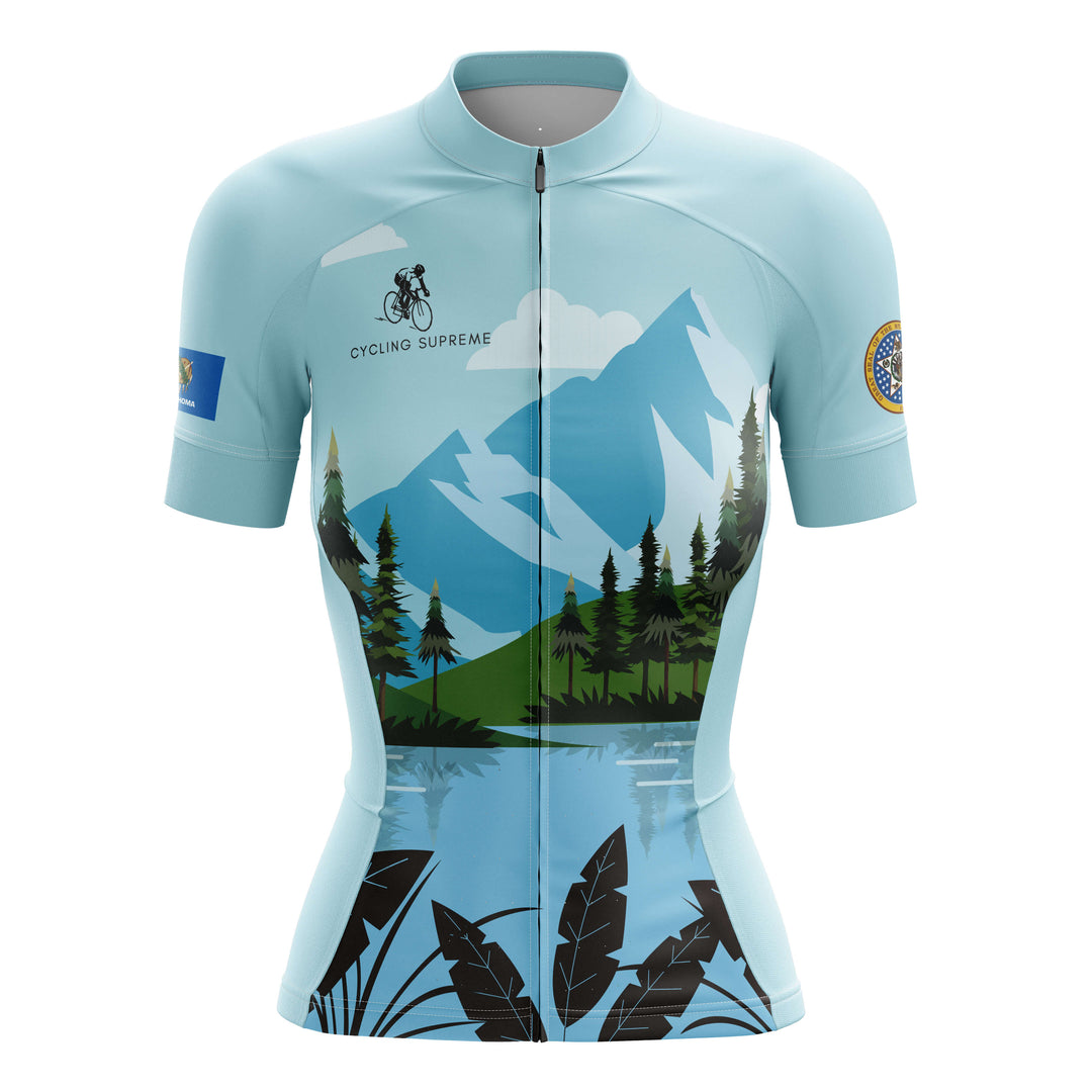 Women's cycling jersey celebrating mountain life.