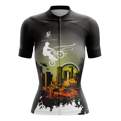 Women's Nighttime Ride cycling jersey with a sleek design featuring nighttime themes and breathable fabric for a comfortable and stylish ride.