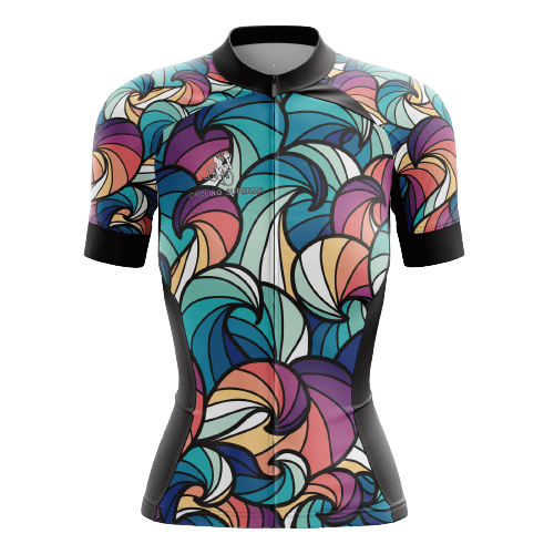 Women's cycling jersey featuring wave patterns.