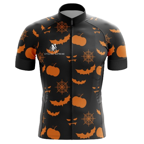 Pumpkin & Bats men's cycling jersey, Halloween special