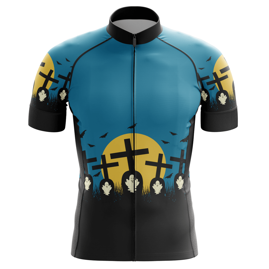 Halloween Graveyard men's cycling jersey, spooky design