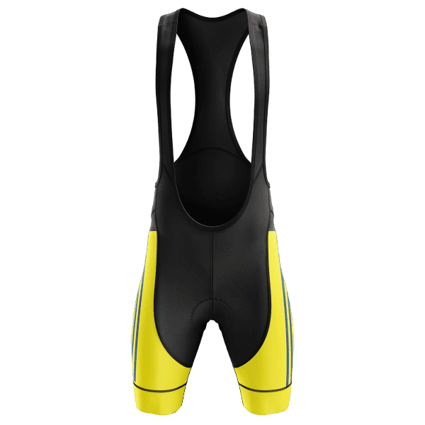 Yellow/Black Bib Shorts featuring a sleek yellow and black design with breathable, high-performance fabric for a comfortable fit.