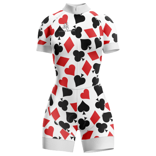 Casino-themed women's triathlon suit.