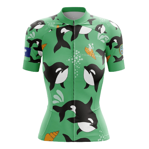 Women's cycling jersey featuring killer whales.