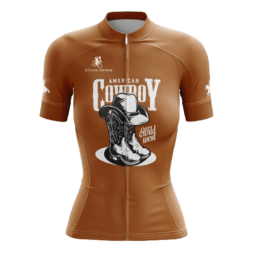 Women's cycling jersey with American cowboy design.