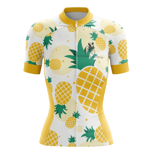 Women's cycling jersey with pineapple graphic.