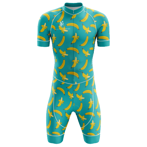 Men's triathlon suit with a banana design.