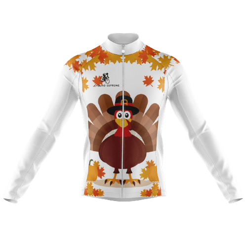 Men's long sleeve cycling jersey with Thanksgiving turkey design.