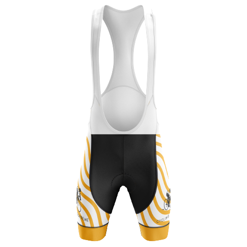 Unisex bib shorts with an orange wave design for Thanksgiving.