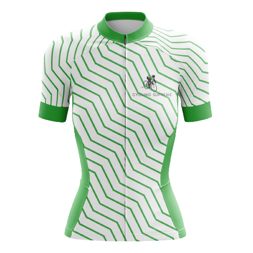 Women's cycling jersey with Thanksgiving green wave.