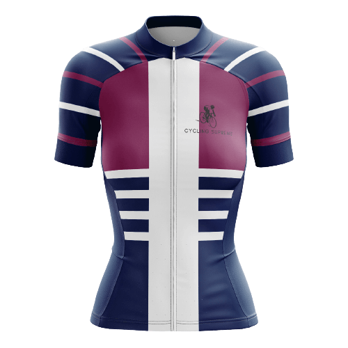 Women's cycling jersey with stripe design.