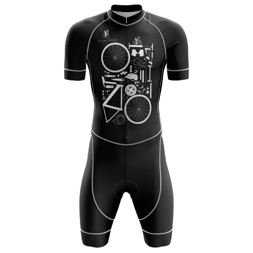 Triathlon suit with bike parts design for men.