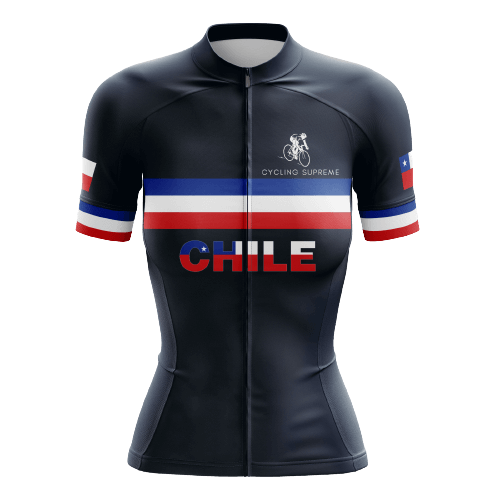 Women's cycling jersey with black Chile flag.