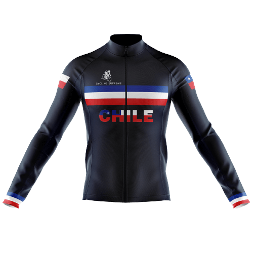 Men's long sleeve cycling jersey with Chile black flag design.