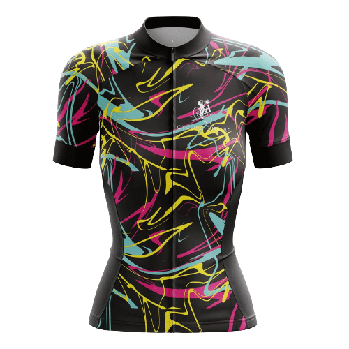 Women's cycling jersey with splash of colors design.