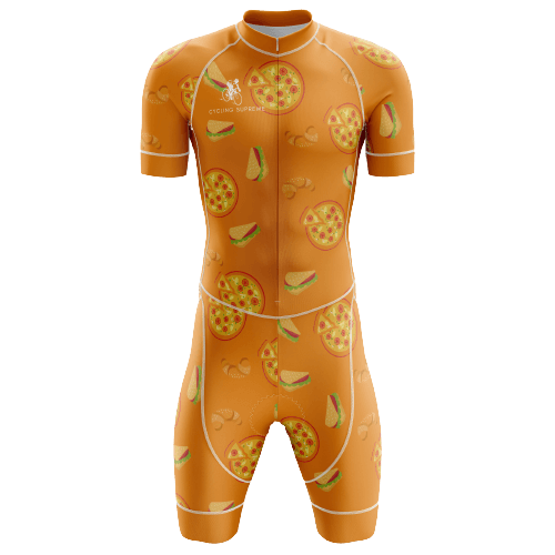 Pizza/sandwich/croissant triathlon suit for men.