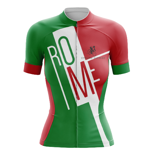 Women's cycling jersey with Rome-themed design.