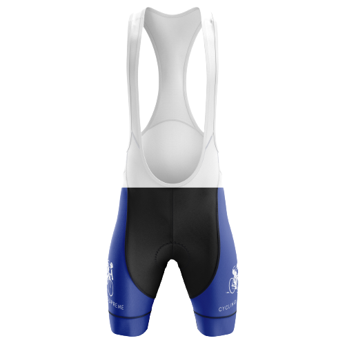 Blue unisex bib shorts perfect for cyclists in Israel.