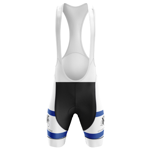 Unisex bib shorts featuring the Israeli flag for a patriotic ride.