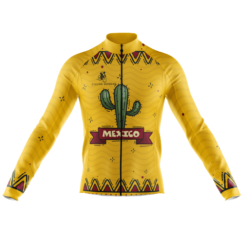 Men's long sleeve cycling jersey with Mexico cactus design.