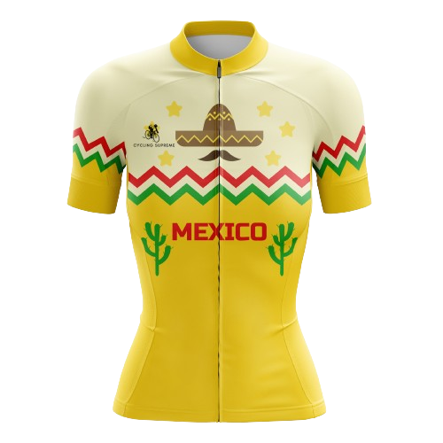 Women's cycling jersey with sombrero graphic.