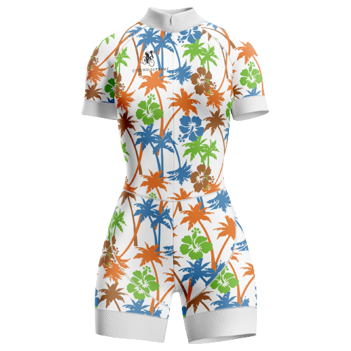 Flower and palms design women's triathlon suit.