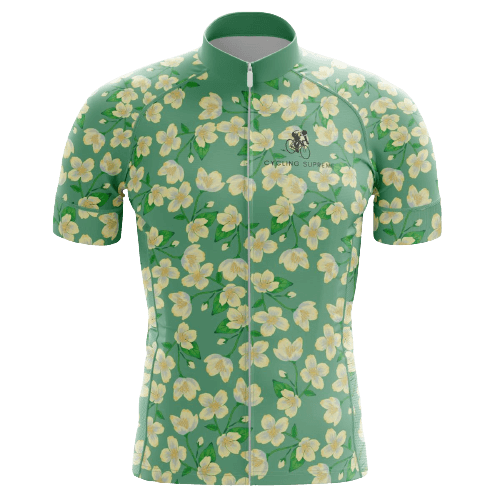 Floral Yellow Blossom men's cycling jersey, sunny blooms