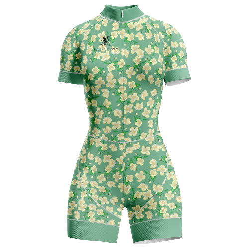 Floral yellow blossom design women's triathlon suit.