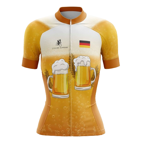 Women's cycling jersey with German beer theme.