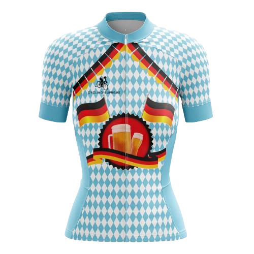 Women's cycling jersey featuring German themes.