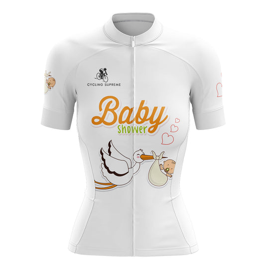 Women's cycling jersey for baby shower celebration.