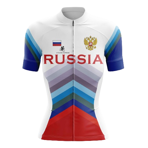 Women's cycling jersey with Russian themes.