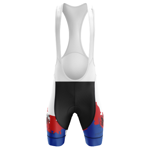 Unisex bib shorts in Czech flag colors, white, red, and blue. | Cycling Supreme