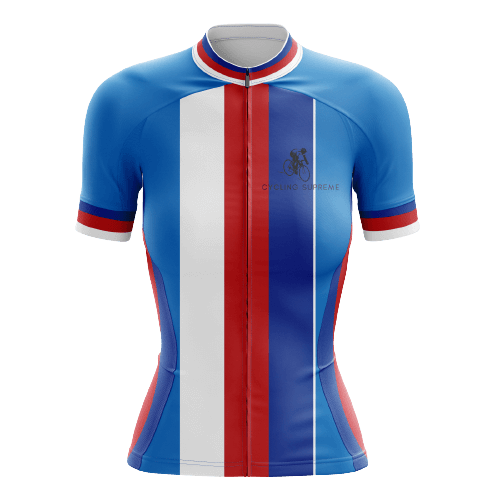 Women's cycling jersey with Czech Republic flag stripes.