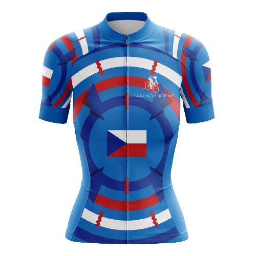 Women's cycling jersey with Czech flag stripes.