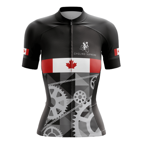 Women's cycling jersey with Canada gear design.