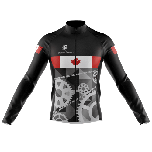 Men's long sleeve cycling jersey with Canada crank design.